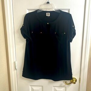 Anne Klein Black Blouse with gold accents size Large